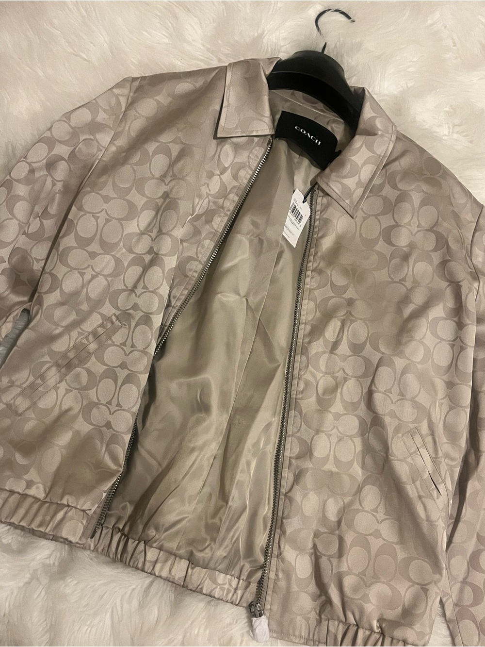 Coach Signature Satin Bomber Jacket in Beige